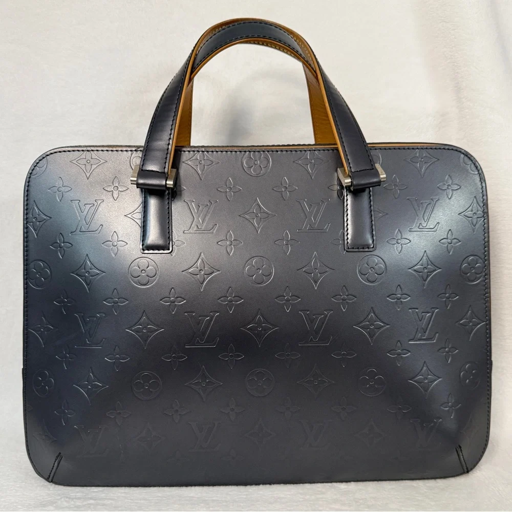 Louis Vuitton Navy Embossed Monogram Leather Briefcase